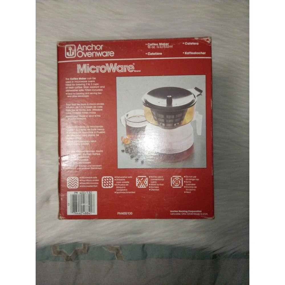 Vintage Anchor OvenWare MicroWare Coffee Maker 18oz New in Open Box 1980s NOS